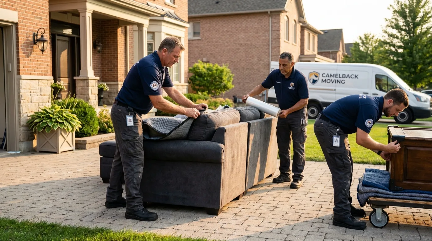 Large estate moving crew wrapping furniture in Pittsburgh, PA